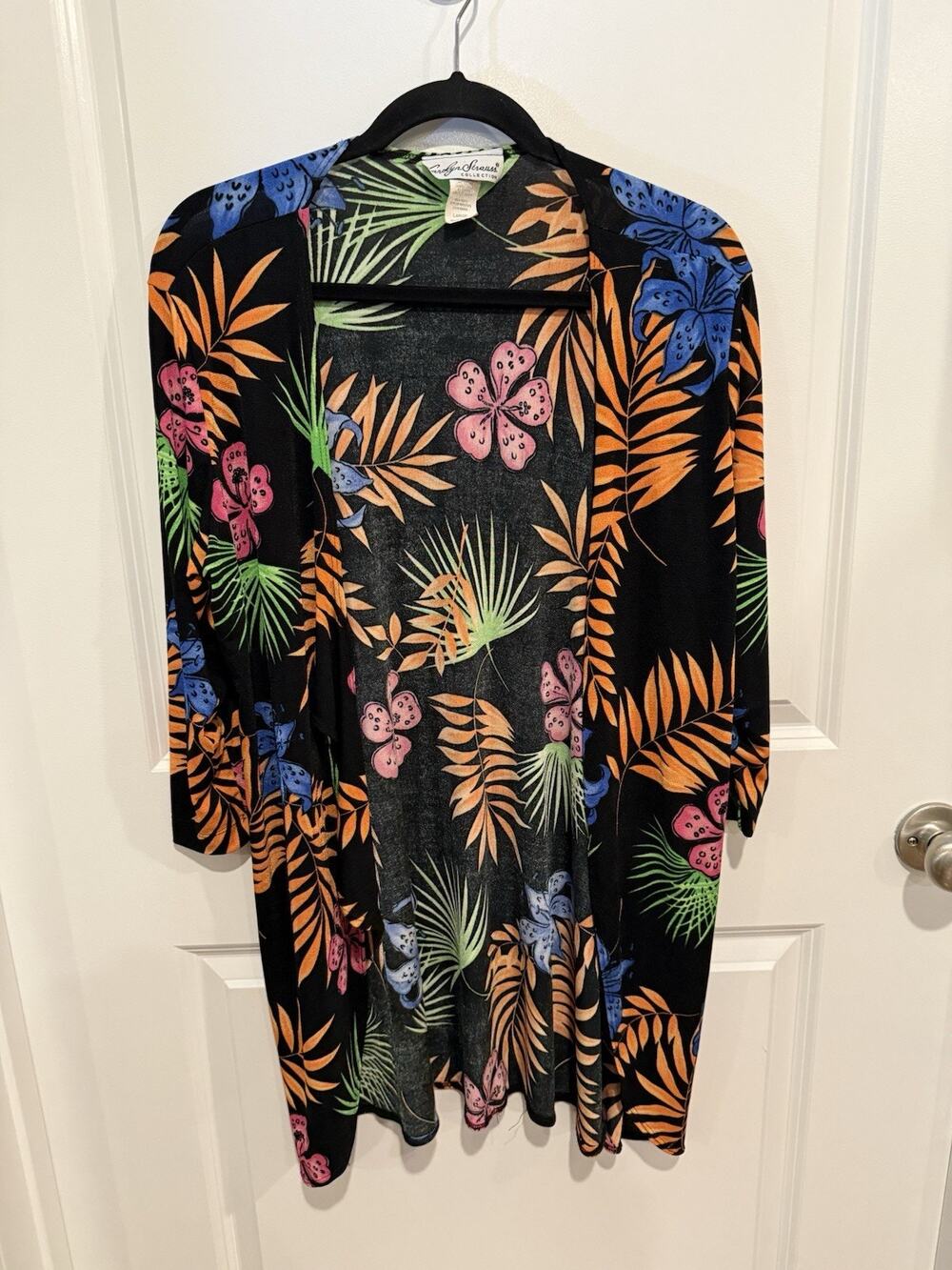 Tropical Cardigan Tie Front Lightweight Carolyn Strauss Vacation Cruise Sz Large